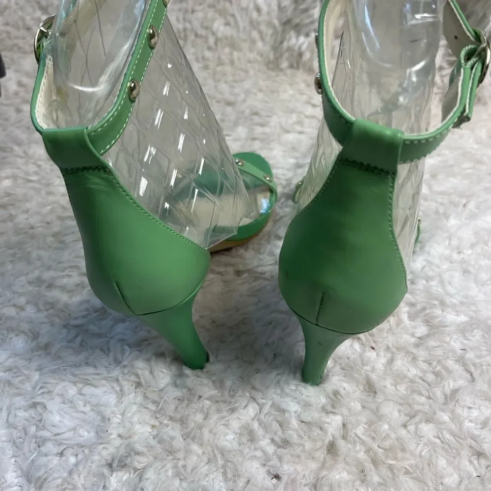 Anne Klein Ossana Mint Green Leather Studded strap Sandals Size 7.5M